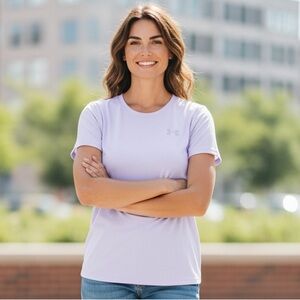 NEW Under Armour Heat Gear T-Shirt Women S Light Purple Loose Basic Crew Neck